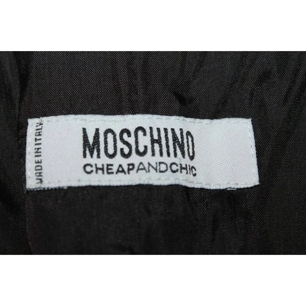 Moschino Sz 8 US Black Crepe Tulle Slip Strapless 100% Wool Fit Flare Dress - Picture 4 of 7